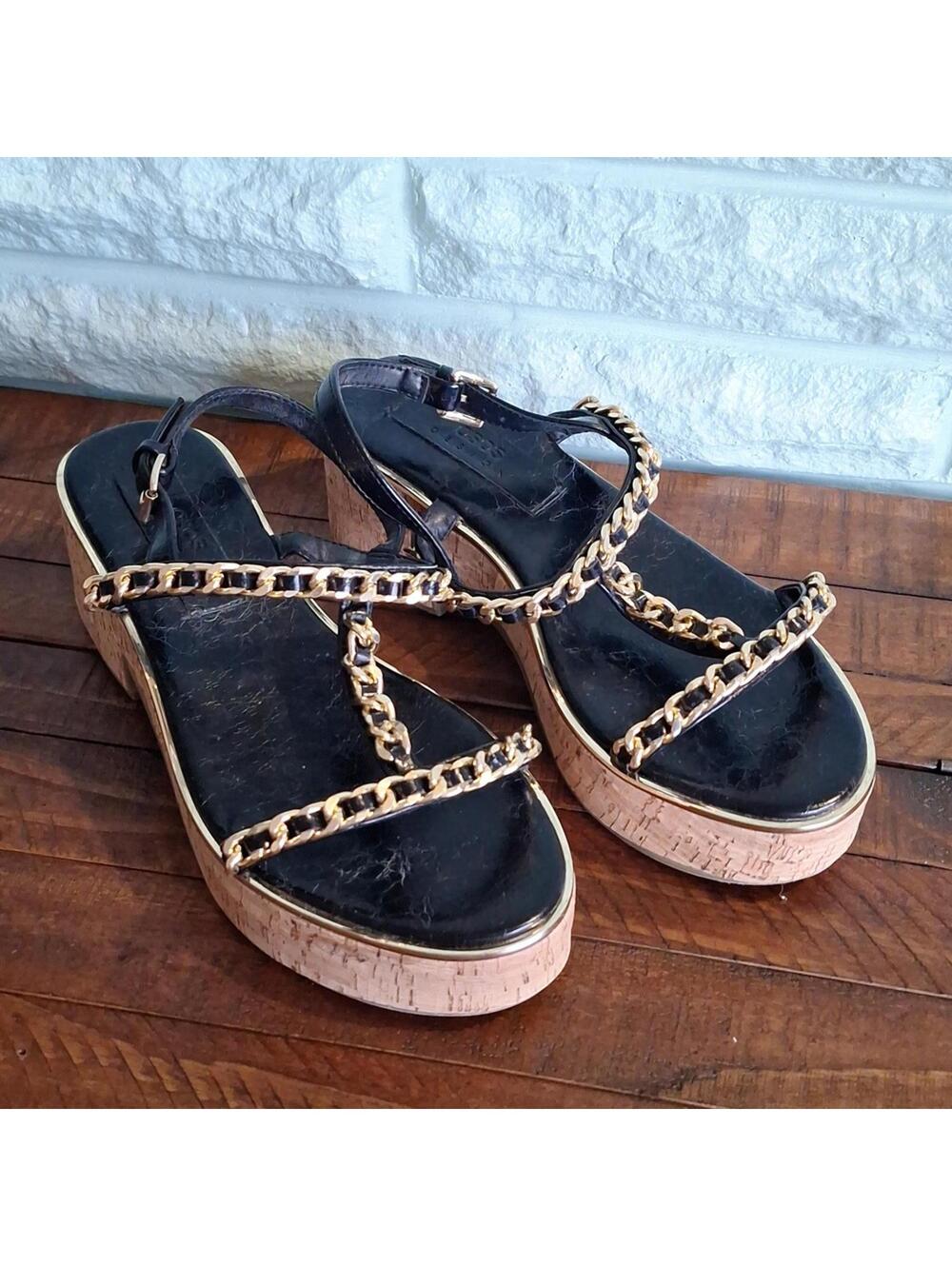 Asos Design Platform Gold Chain Detail Strap Sandal Size 9